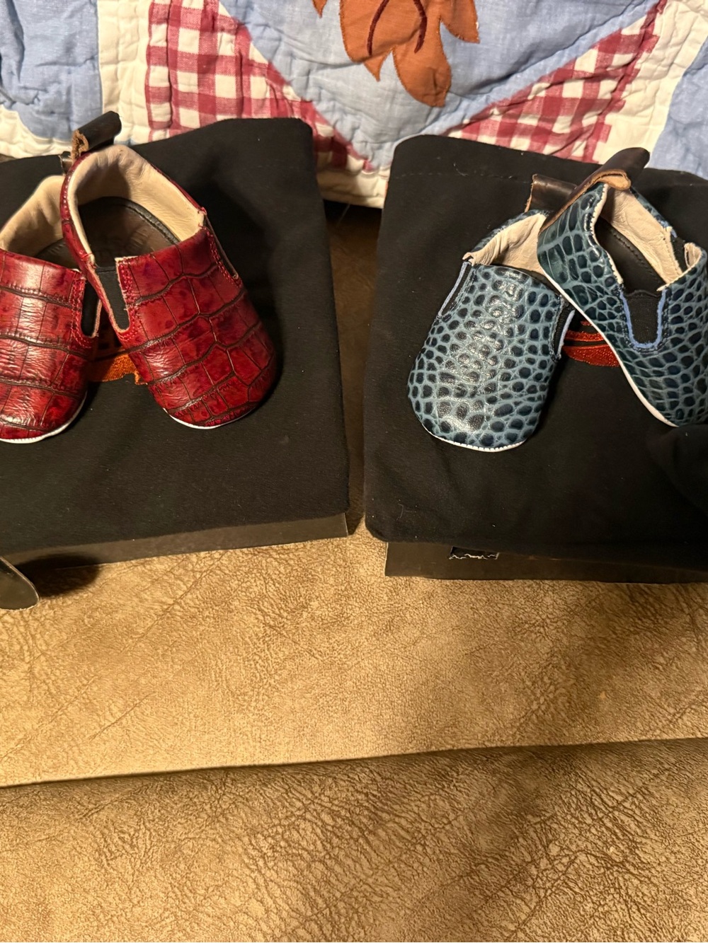 Freebird by Steven Red and Blue Croc-Embossed Baby Slip-On Shoes